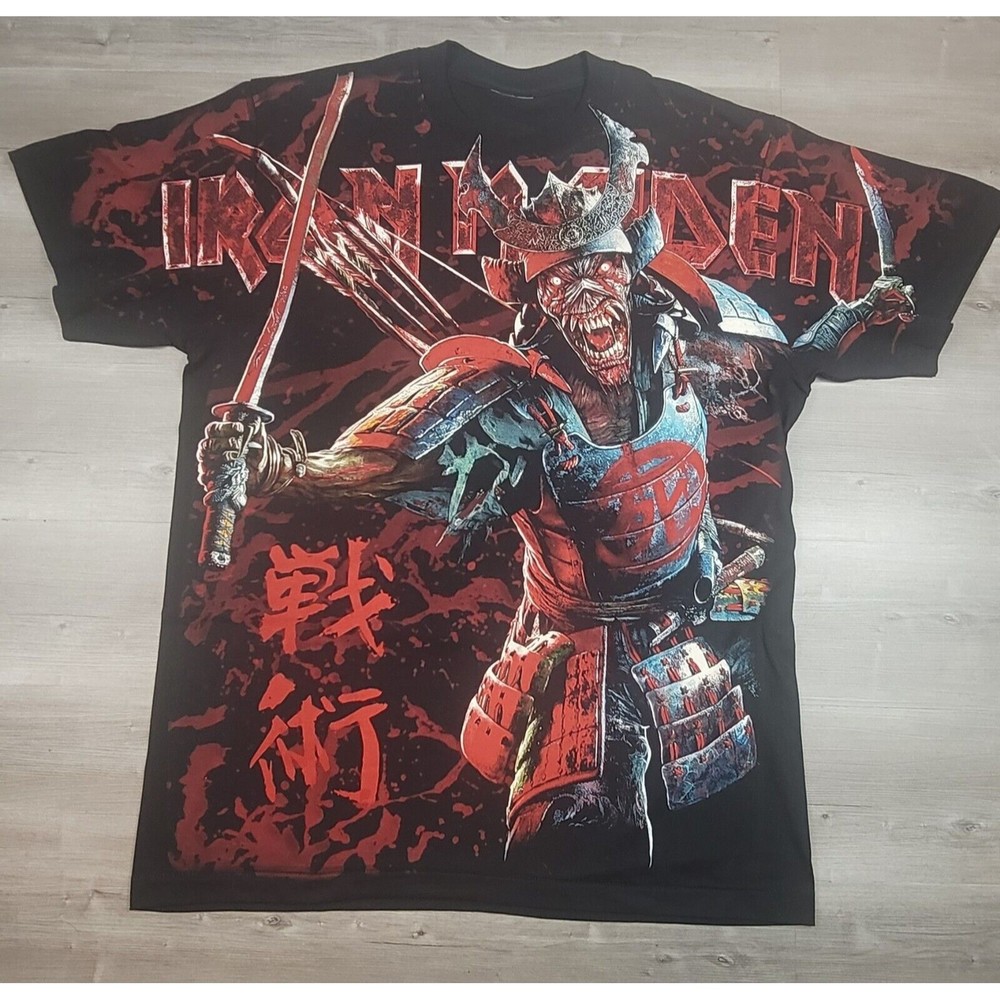 Iron Maiden tshirt All Over Print Eddie the Head Samurai Japanese Reboot Cut Tag
